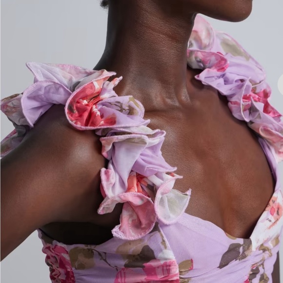 Floral-Print Organza Ruffle-Strap Top NWT Size XL - Picture 3 of 9